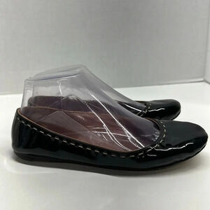 Alaia Paris Ballet Flat Patent Leather Slip On Round Toe Shoes Black Size 36.5